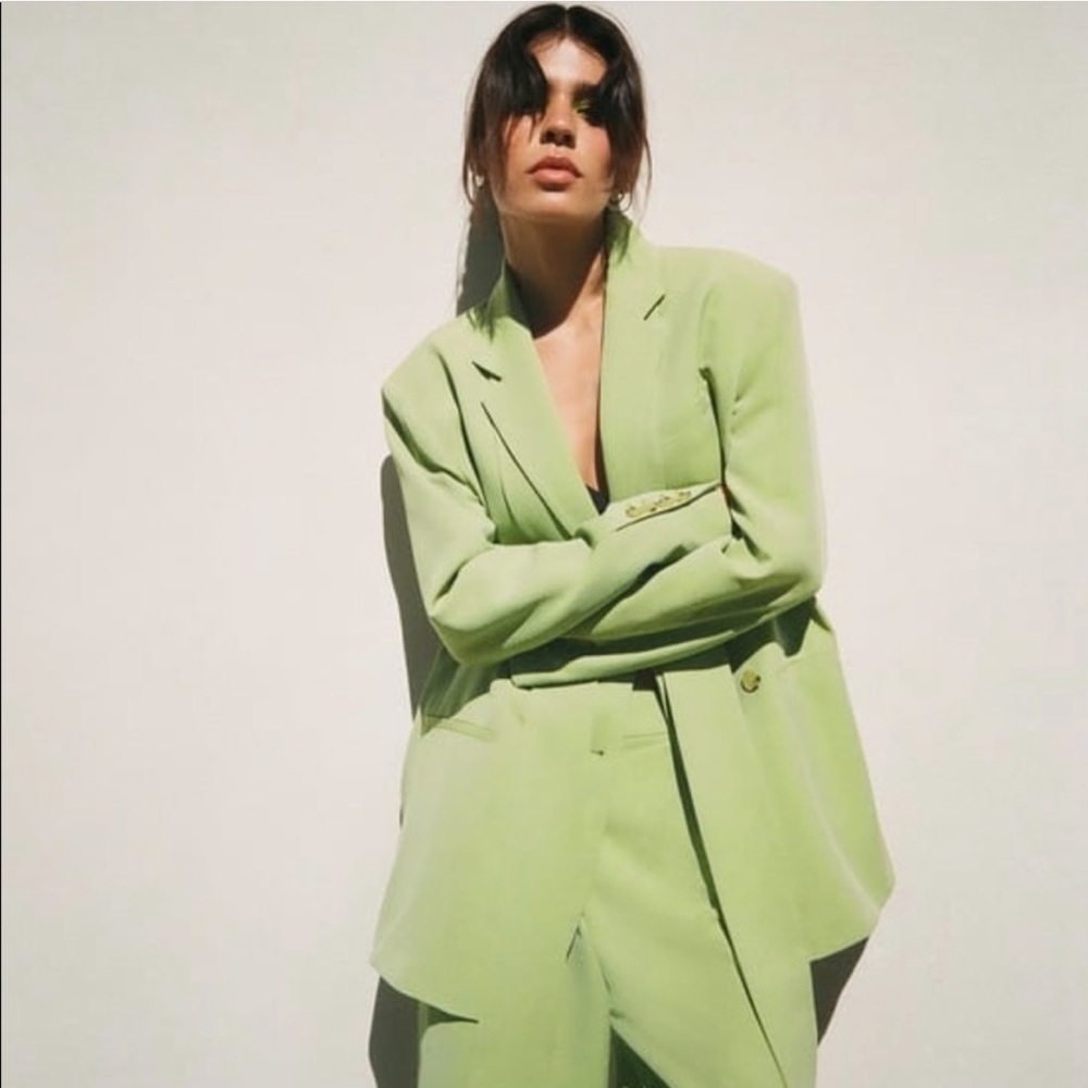 🆕 ZARA Menswear Style Oversized Blazer in Pistachio Green SZ XS